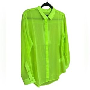 Wildfang Empower Sheer Long Sleeve Button Up Shirt Sz S NWT Neon Green